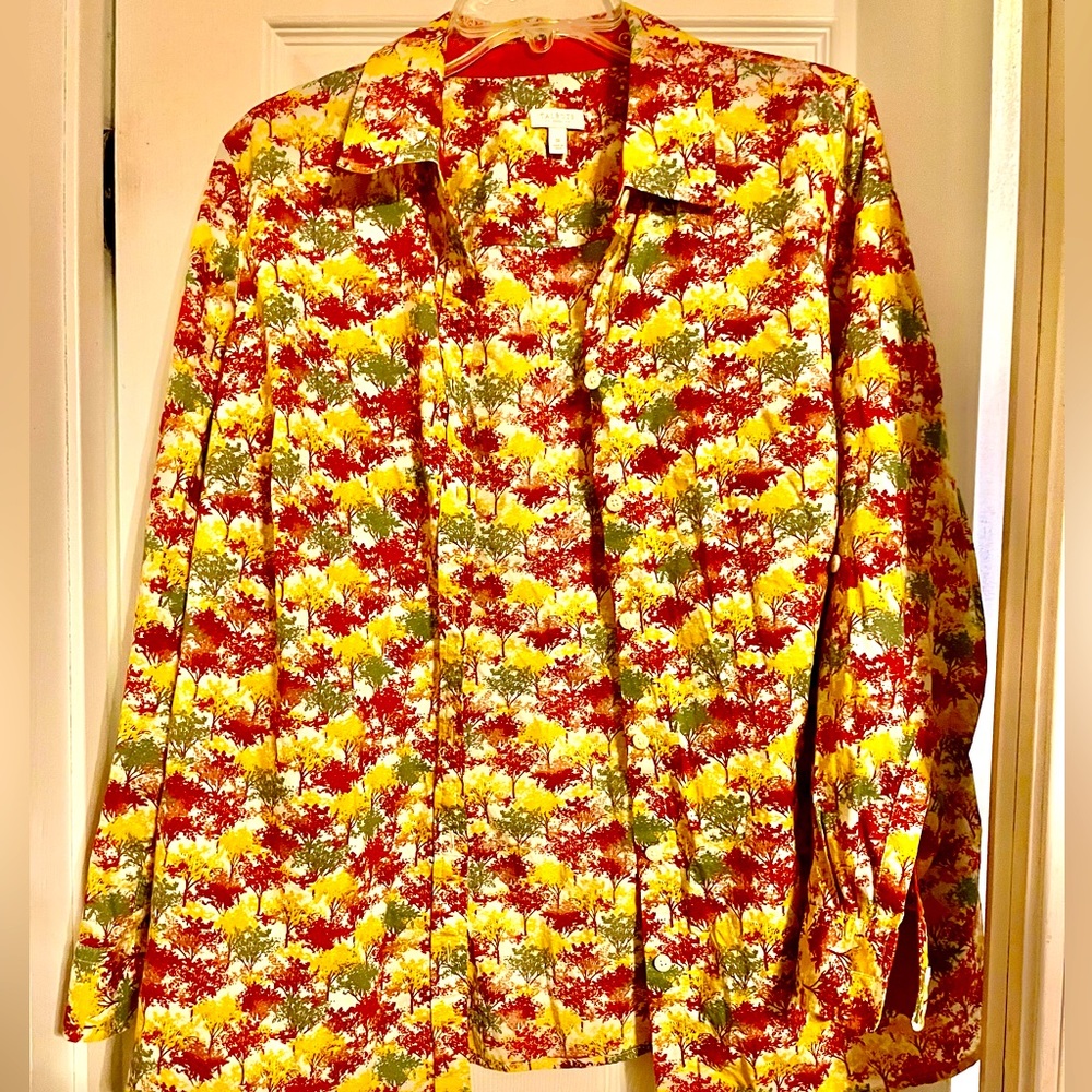 Talbots 1X Button Down Shirt with Vibrantly Colored Trees.